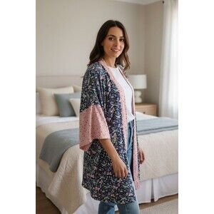 Pact Organic Cotton Robe-M/L-Bufferfly/Dragonfly/Floral-No Belt-Cottagecore